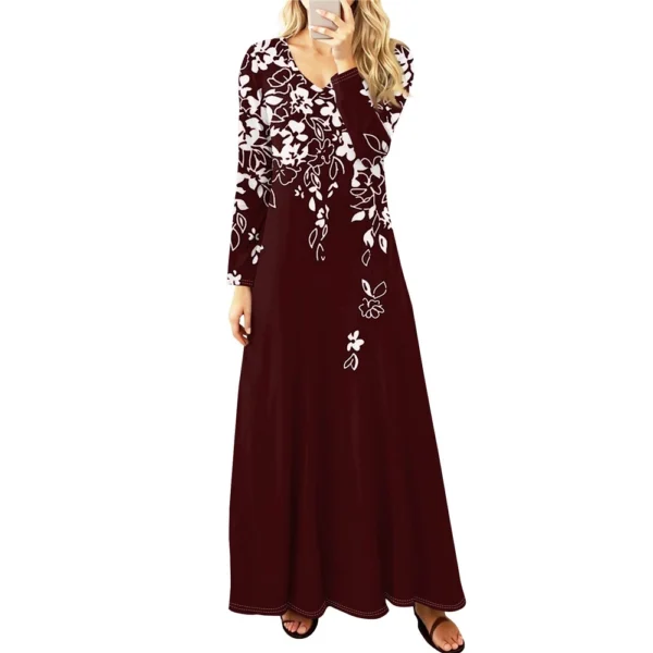Women's Casual Fashion Long Sleeve Graphic Printed Vintage Long Dresses Fall - Image 32