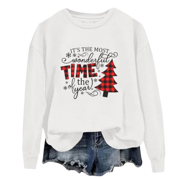 Women's Fashion Casual Round Neck Loose Long Sleeve Solid Color Sweatshirt - Image 32