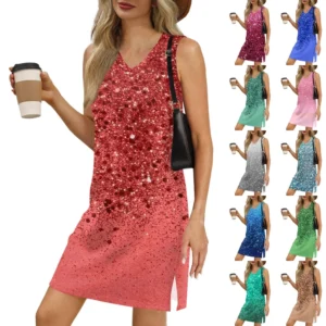 Women's V-neck Summer Casual Beach Vacation Women's Sleeveless Sparkly Print