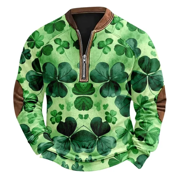 Men's St. Patrick's Day Vintage Casual Zip Sweatshirt Outdoor Casual Top - Image 11