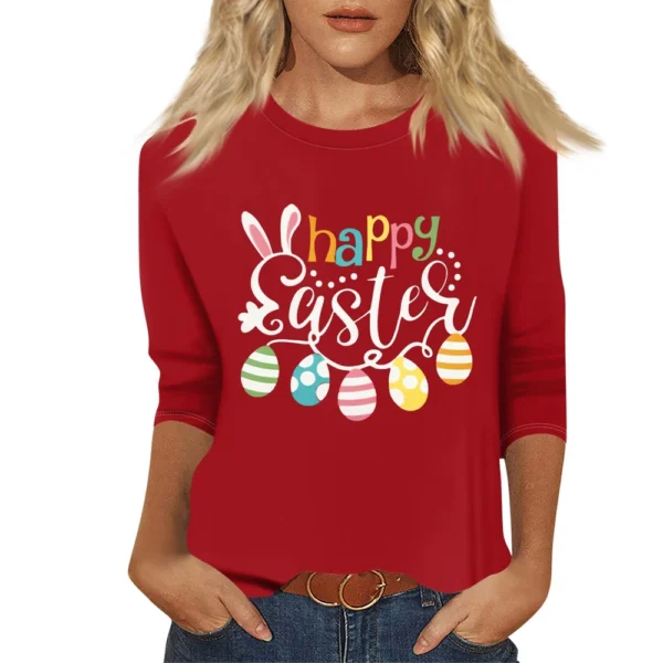Women's Basic Printed Tops Plus Size 3/4 Sleeve Fashion Easter Casual Pullover - Image 2