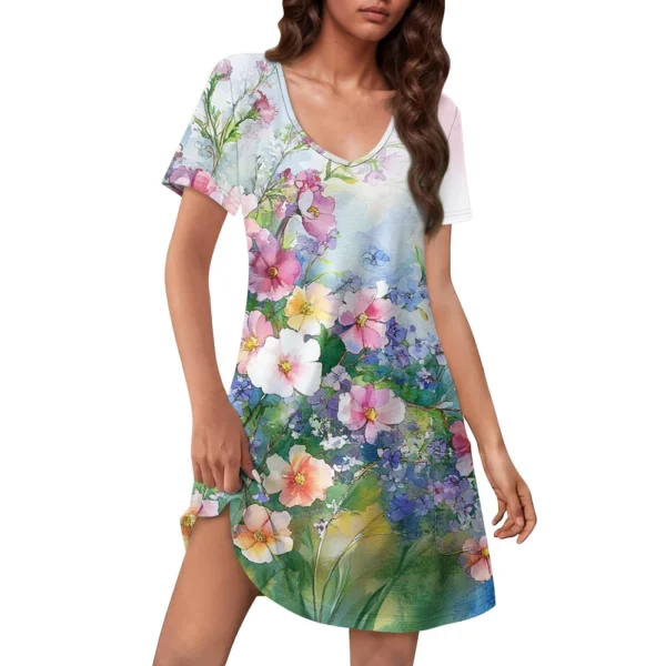 Women's Casual Sundress With Pockets Summer Boho Beach Dress Floral Blouses For - Image 10