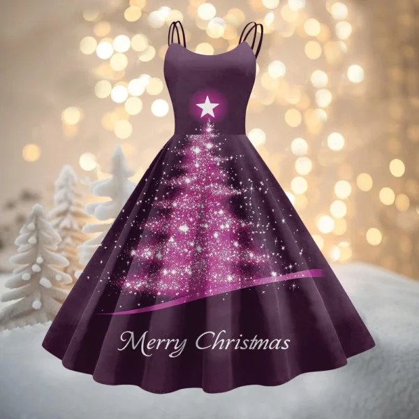 Women's Fashion Christmas Printed Sexy Strapless Gothic Cocktail Dress Punk, - Image 49