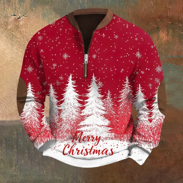 Men's Fashion Casual Half Zipper Neck Loose Long Sleeve Christmas Printed - Image 31