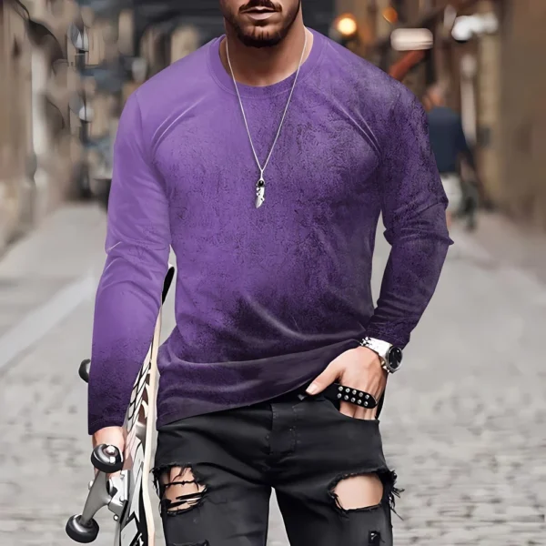 Men's T Shirt O-Neck Clothing Apparel Outdoor Long Sleeve Print Fashion - Image 22