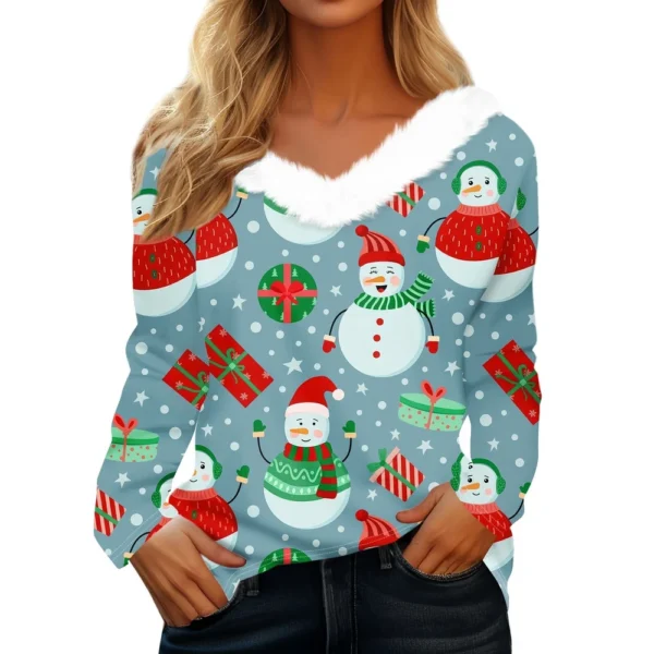 Long Sleeve Shirts For Women Cute Tops Christmas Prints Tees  Blouses Casual - Image 4