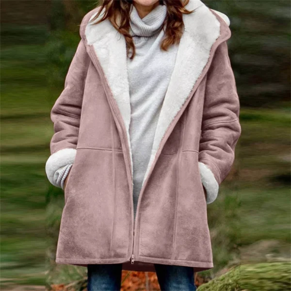 Women's  Fashionable Solid Color Warm Coat Long Sleeved Zipper Loose Hooded - Image 25