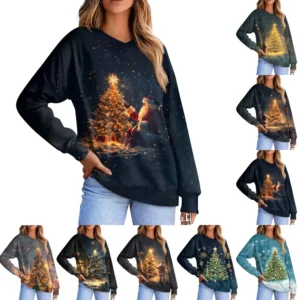Women's Casual Fashion Comfortable Raglan Sleeve V-Neck Christmas Print