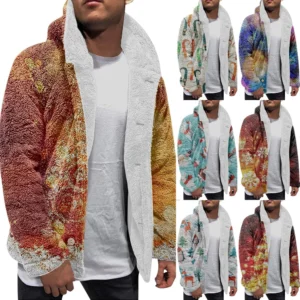 Men'S Winter Zipper Hooded Fleece Sweatshirt With Patch Pocket Casual Jacket