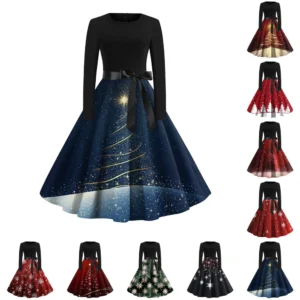 Women's Casual And Fashionable Round Neck Printed Vintage Dress