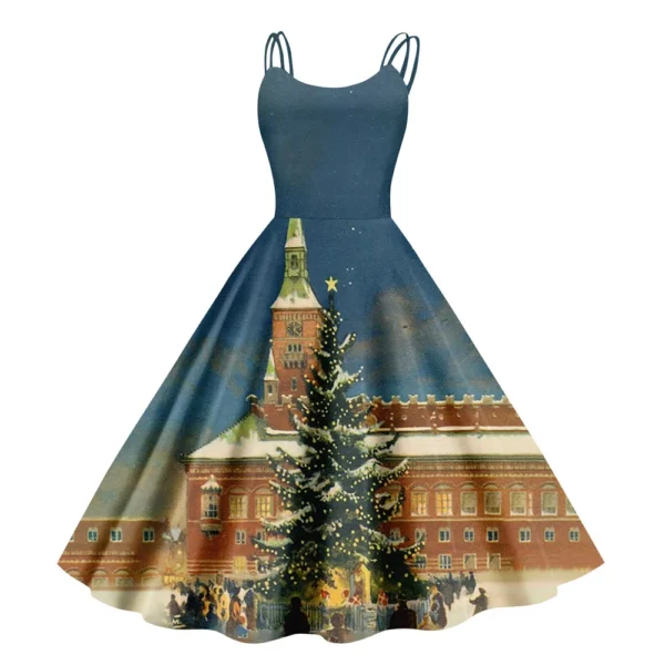 Women's Gothic Cocktail Strapless Christmas Printed Punk Sexy Dress Fashion - Image 26
