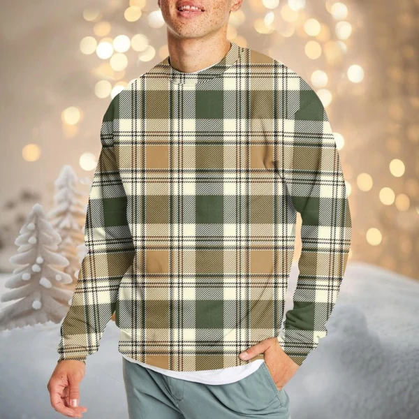 Men's Casual Fashion Comfortable Plaid Round Neck Pullover Sweatshirt Sweatshirt - Image 22