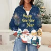 Women's Casual Half Zipper Lapel Christmas Printed Pullover Top Side Slit - Image 25