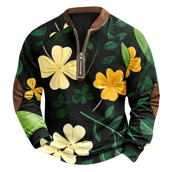 Men's St. Patrick's Day Vintage Casual Zip Sweatshirt Outdoor Casual Top - Image 3