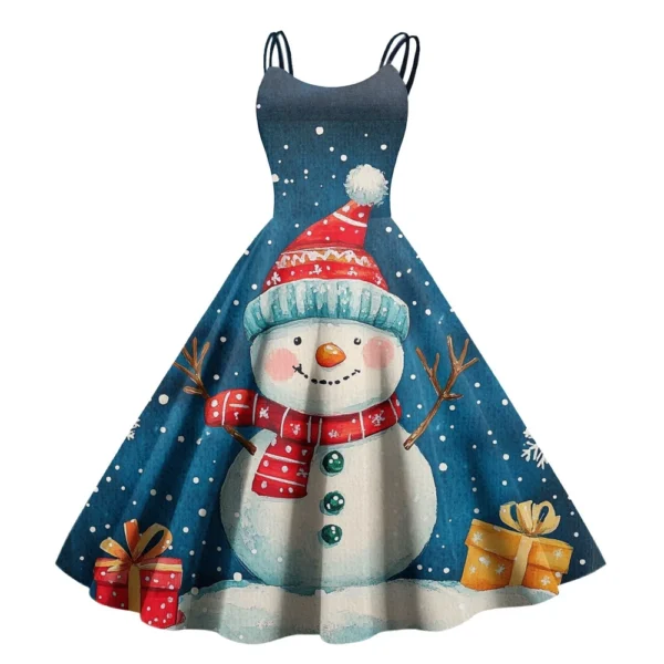 Women's Casual Fashion Christmas Print Sexy Off Shoulder Punk Retro Dress Retro - Image 6