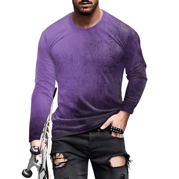 Men's T Shirt O-Neck Clothing Apparel Outdoor Long Sleeve Print Fashion - Image 12