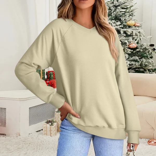 Women's Fashion Sweatshirt V-neck Long Sleeve Solid Color Casual Loose Pullover - Image 16