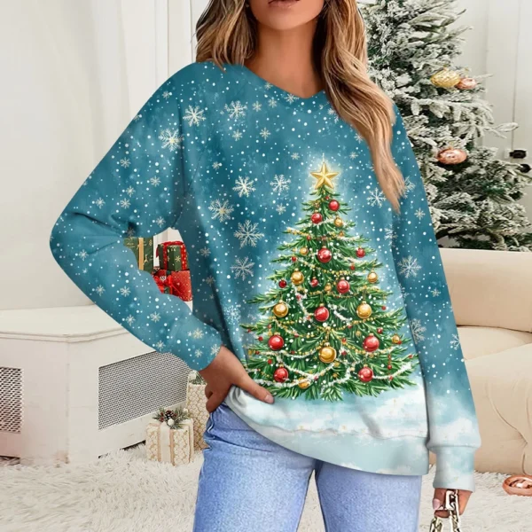 Women's Casual Fashion Comfortable Raglan Sleeve V-Neck Christmas Print - Image 34