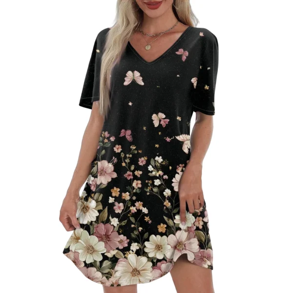 Women's Casual And Fashionable V-neck Short Sleeve Printing Mid Length Dress - Image 6