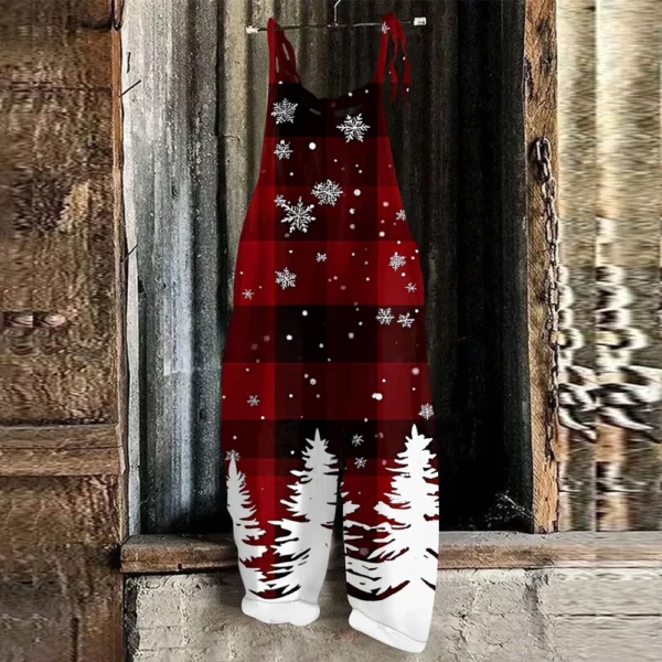 Women's Loose Print Casual Christmas Vintage Jumpsuit Shoulder Strap - Image 16