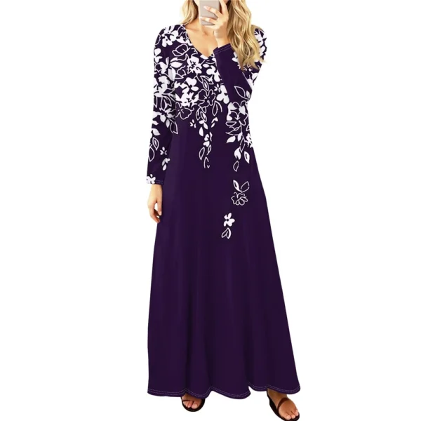 Women's Casual Fashion Long Sleeve Graphic Printed Vintage Long Dresses Fall - Image 3
