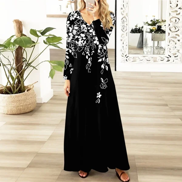 Women's Casual Fashion Long Sleeve Graphic Printed Vintage Long Dresses Fall - Image 13