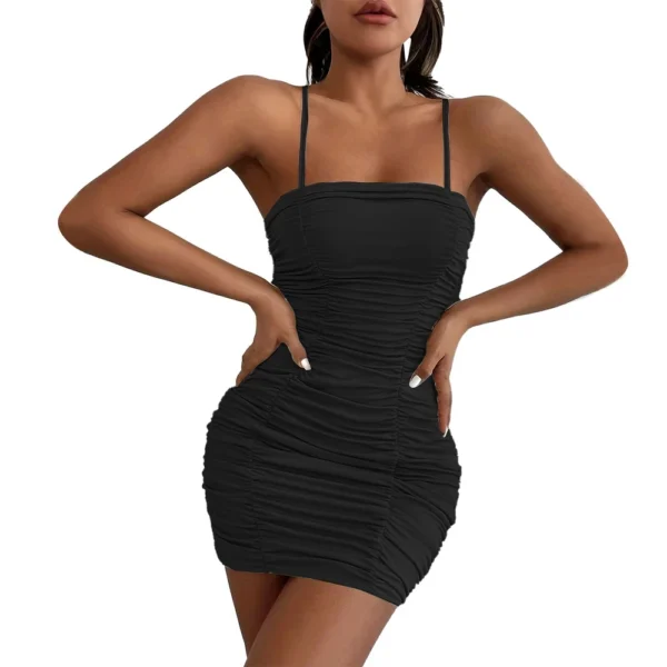 Women's Fashion Solid Color Suspender Hip Skirt Popular Pleated Waist Dress - Image 13