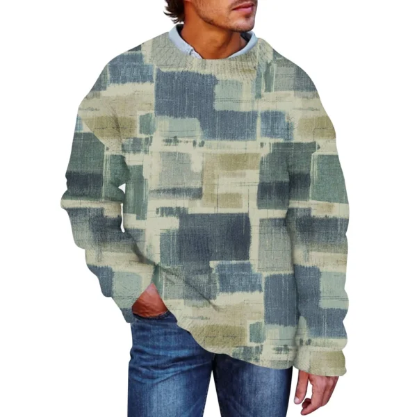 Men'S Printed Synthetic Sweater Round Neck Sportswear Loose Long Sleeved Top - Image 23