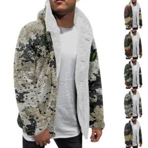 Men'S Winter Zipper Hooded Fleece Sweatshirt With Patch Pocket Casual Jacket