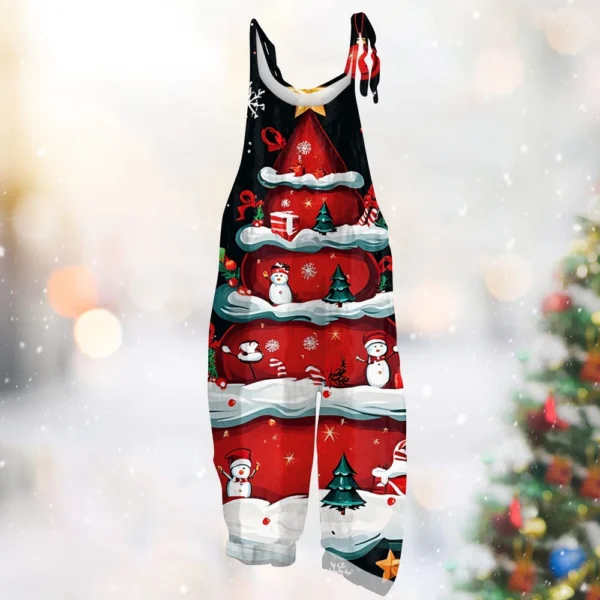 Women's Print Casual Vintage Loose Christmas Jumpsuit Shoulder Strap - Image 25