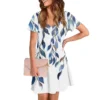 Women's Casual And Fashionable V-neck Short Sleeve Printing Mid Length Dress - Image 16