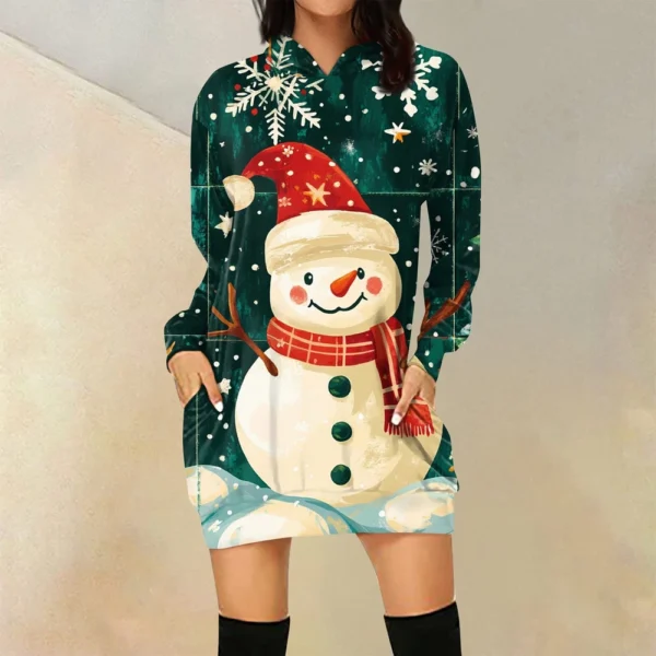 Ladies' Loose Casual Pocket Long Sleeved Hoodie Christmas Printed Sweatshirt - Image 34