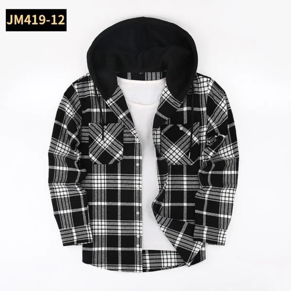 Thick long-sleeved hooded plaid shirt for men loose - Image 16
