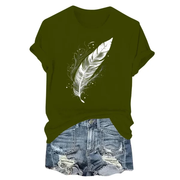 Women's Fashion Printed Casual Pleated Round Short Sleeve T-Shirt Top - Image 8