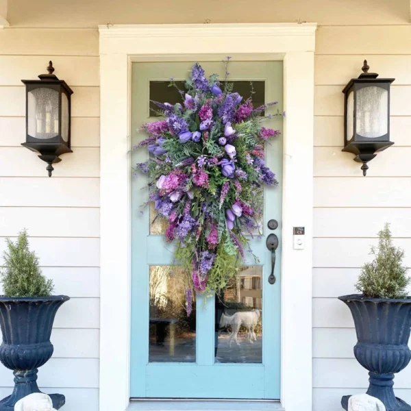 50*30cm Artificial Flower Wreath Spring Purple Garland Lilac Hyacinth Home Decor - Image 7