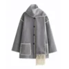 Women's scarf with patchwork tweed coat - Image 8