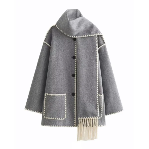 Women's scarf with patchwork tweed coat - Image 8