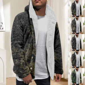 Men'S Winter Zipper Hooded Fleece Sweatshirt With Patch Pocket Casual Jacket
