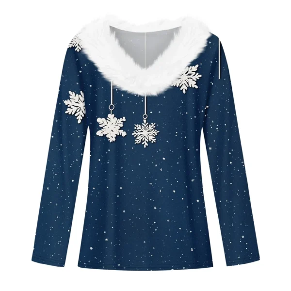 Women's Christmas Long Sleeve Shirt Top V Neck Party Fleece Collar T Shirt - Image 10