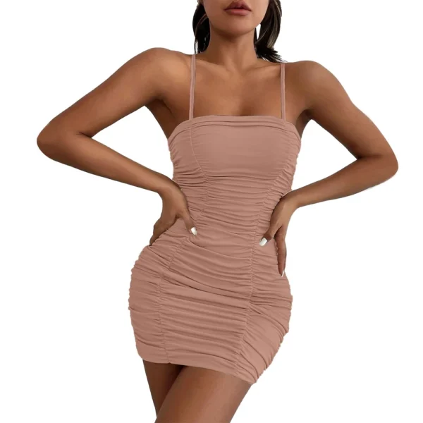 Women's Fashion Solid Color Suspender Hip Skirt Popular Pleated Waist Dress - Image 19