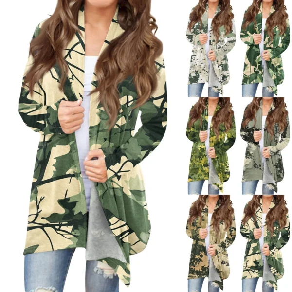 Women's Fashion Casual Christmas Print Medium Length Cardigan Jacket Coat