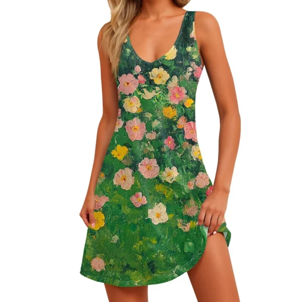 Women's Floral Print Dress, Vest, Skirt With Pockets, Beach Skirt, V-Neck Vest - Image 11