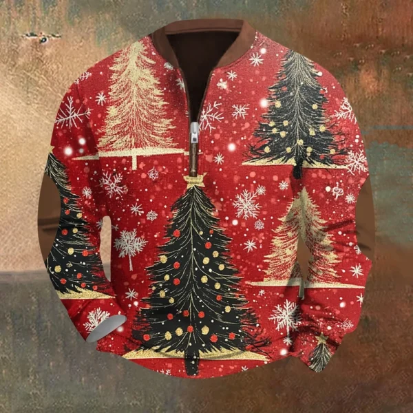 Men's Fashion Casual Half Zipper Neck Loose Long Sleeve Christmas Printed - Image 34