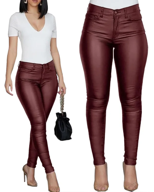 Solid color PU leather pants casual women's trousers - Image 11