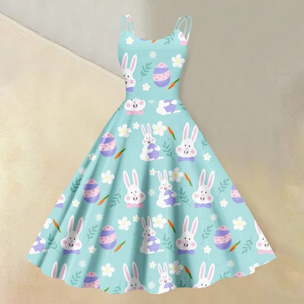 Women's  Casual Fashion Flower Print Sexy Off Shoulder Punk Retro Skirt - Image 21