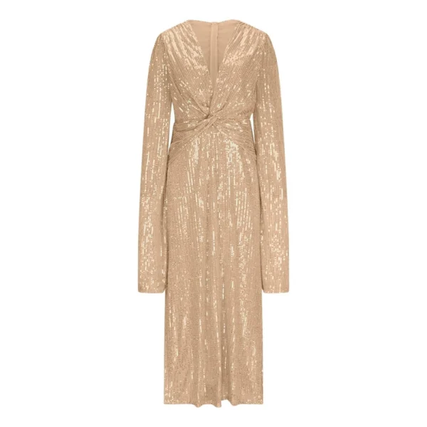 Women's Fashionable Solid Color V Neck Sequin Sexy Evening Dress Party Long - Image 11
