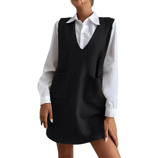Women's Solid Color Wool Medium Length Double-sided Vest Skirt Sleeveless Dress - Image 7