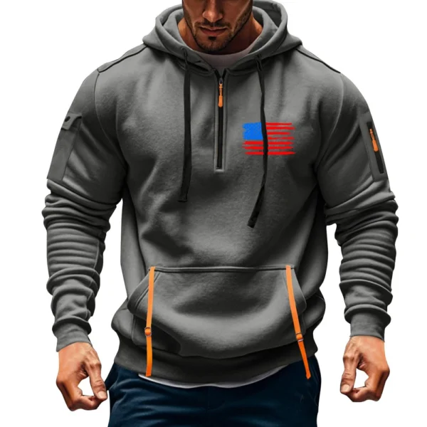 Men's Printed Sweatshirt Hoodie Zipper Arm Pocket Cardigan Men's Sports Large - Image 19