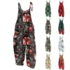 Women's Shoulder Strap Vintage Loose Print Casual Jumpsuit Christmas
