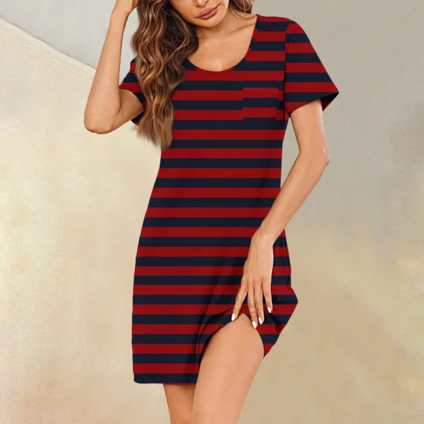 Womens Summer Dresses Short Sleeve Linen Casual T-Shirt Dresses Swing Beach - Image 19